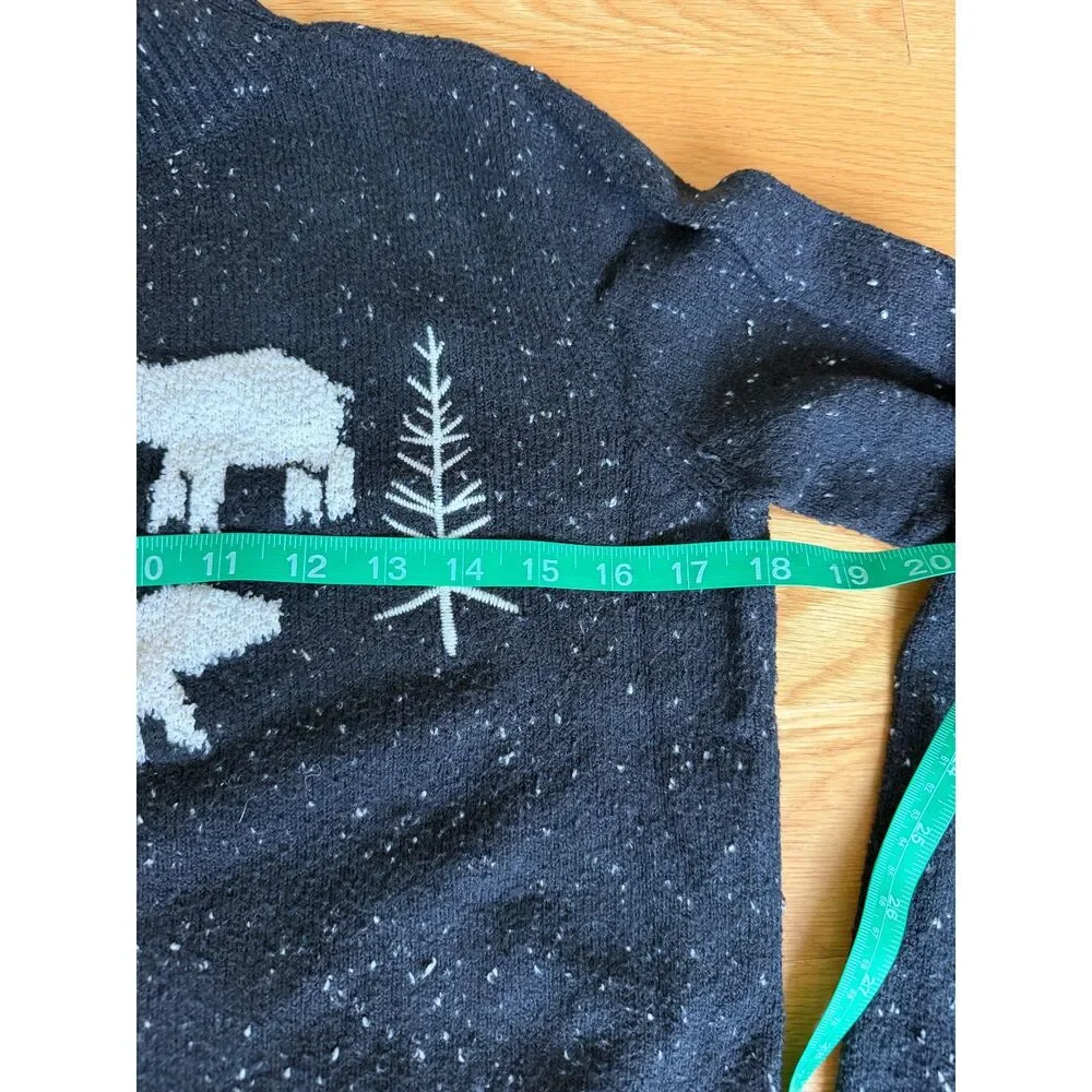 LOFT Polar Bear Sweater Size S Black White Speckled Mock Neck Winter